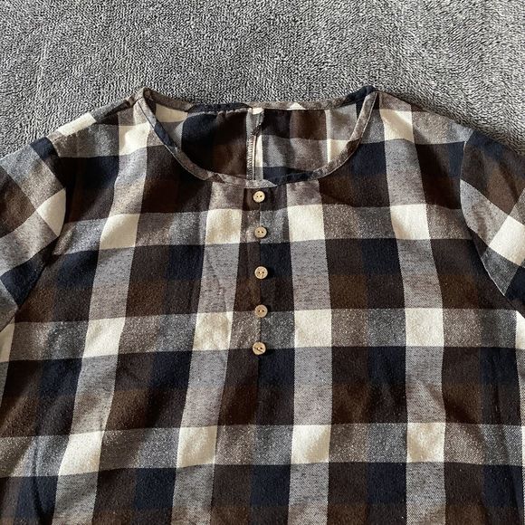 Emery Rose Women's Size 1X Brown And White Plaid Short Sleeve Tee Blouse Plus - Picture 2 of 4
